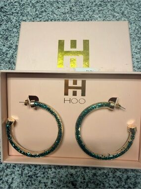 Hoo Hoops Green Glitter Hoop Earrings - Women Jewelry NEW